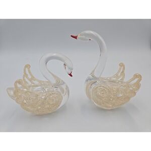 Vintage Miniature Plastic Swan Figurine Set Of 2 Swans Figurine Ornament 3.5"